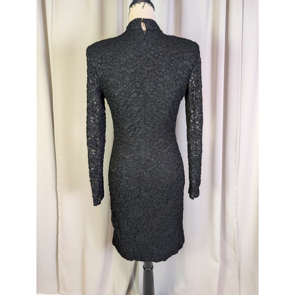 Vintage 80s Betsy & Adam Black Lace Beaded Cocktail Party Dress USA - Picture 2 of 16